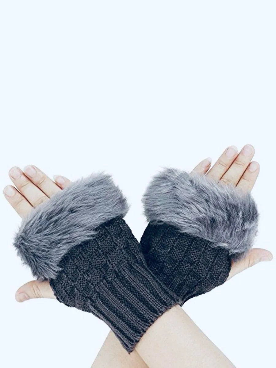 2 Pcs Wool Plain Fingerless Gloves
