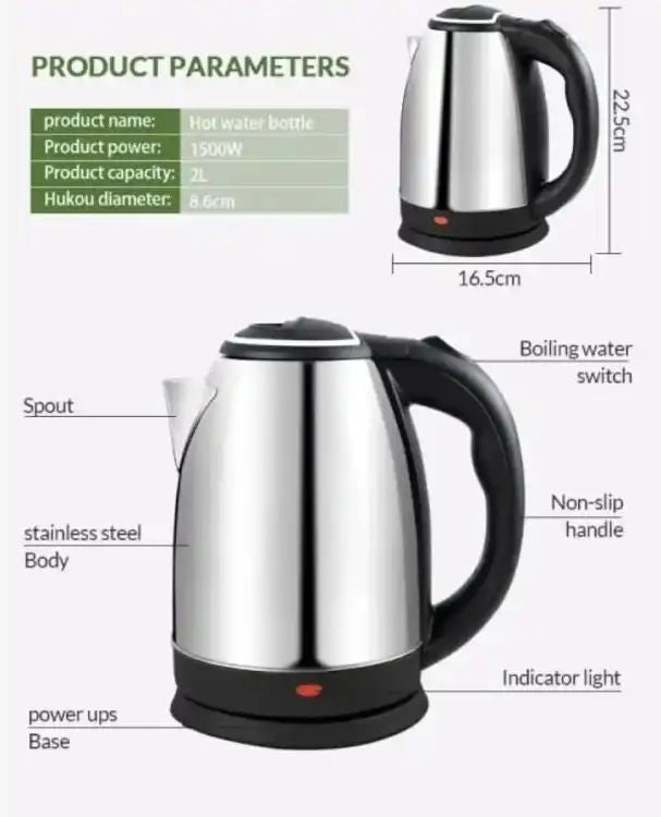 1.8L Stainless Steel Electric Kettle – 1500W Fast Boil