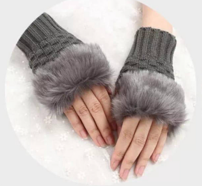 2 Pcs Wool Plain Fingerless Gloves