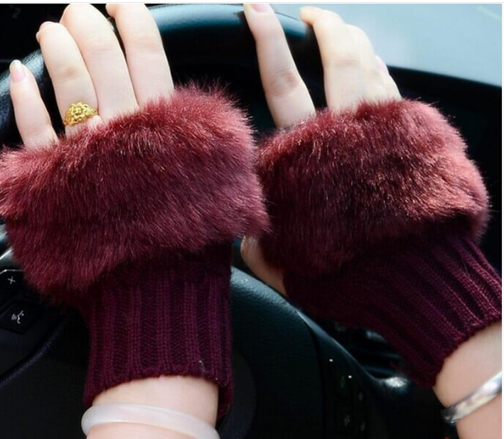 2 Pcs Wool Plain Fingerless Gloves