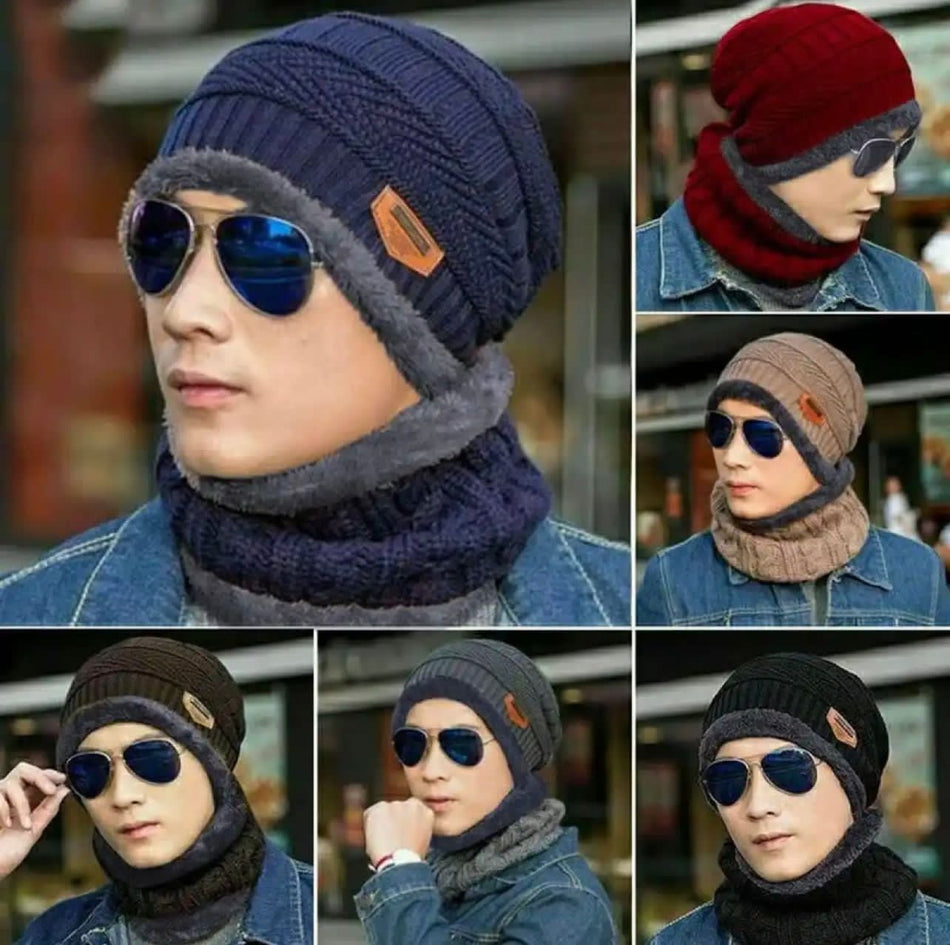 Winter Wool Cap & Neck Warmer Set – Blue