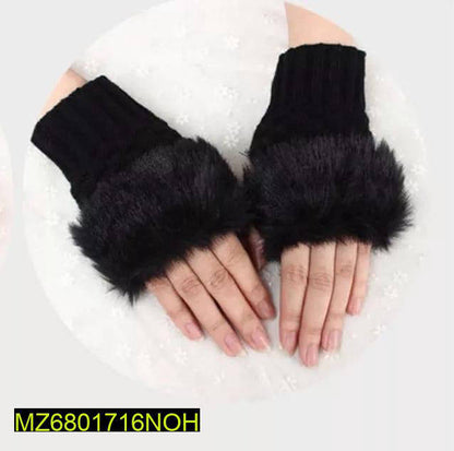2 Pcs Wool Plain Fingerless Gloves