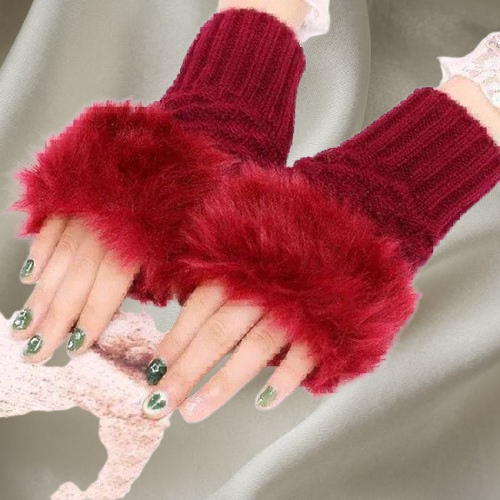 2 Pcs Wool Plain Fingerless Gloves